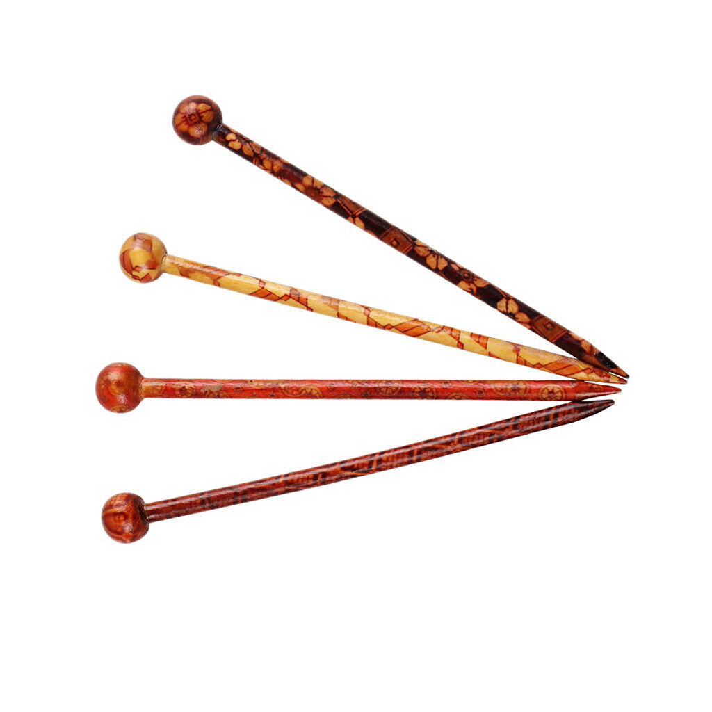 4x Traditional Print Wood Wooden Hair Pin Stick Chinese Style Hair Chopstick