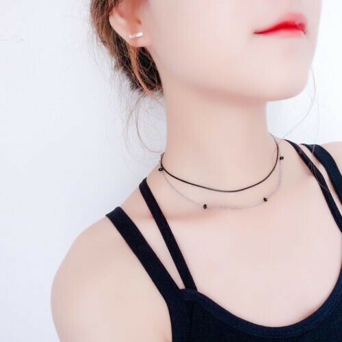 New 90' Black Leather Choker Beads Charm Necklace Gothic Grunge Retro Chain Gift