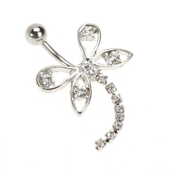 316L Stainless Steel Dragonfly Dangling Belly Naval Button Ring Piercing - Clear