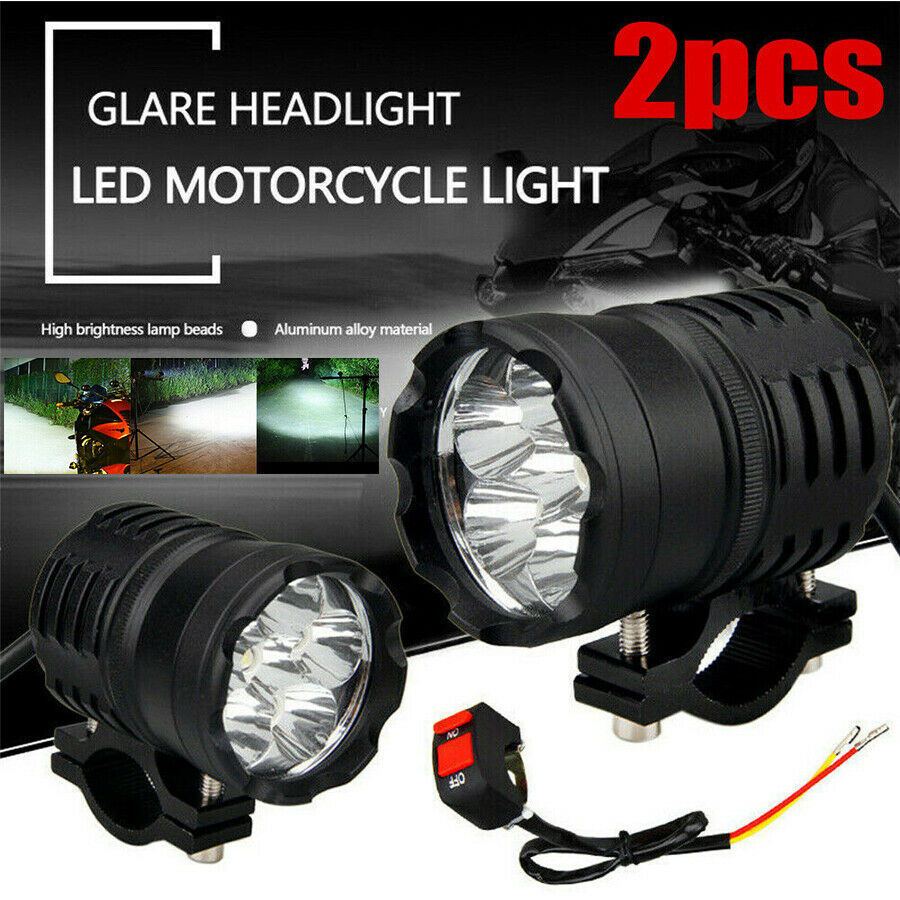 2pcs Universal Motorcylce Headlight LED Super Bright Spot Driving Lamp w/Switch