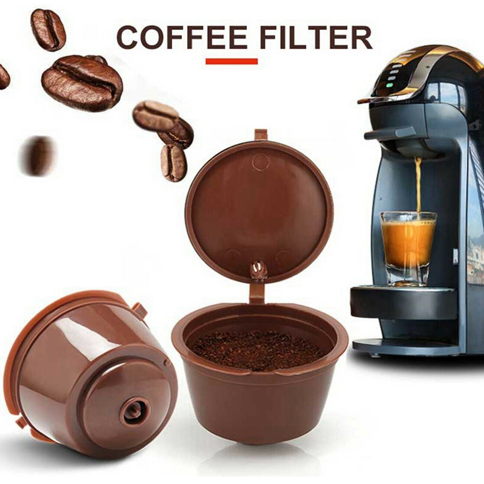 Refillable Reusable Coffee Capsule Pods Cups for Nescafe DolceGusto Brown