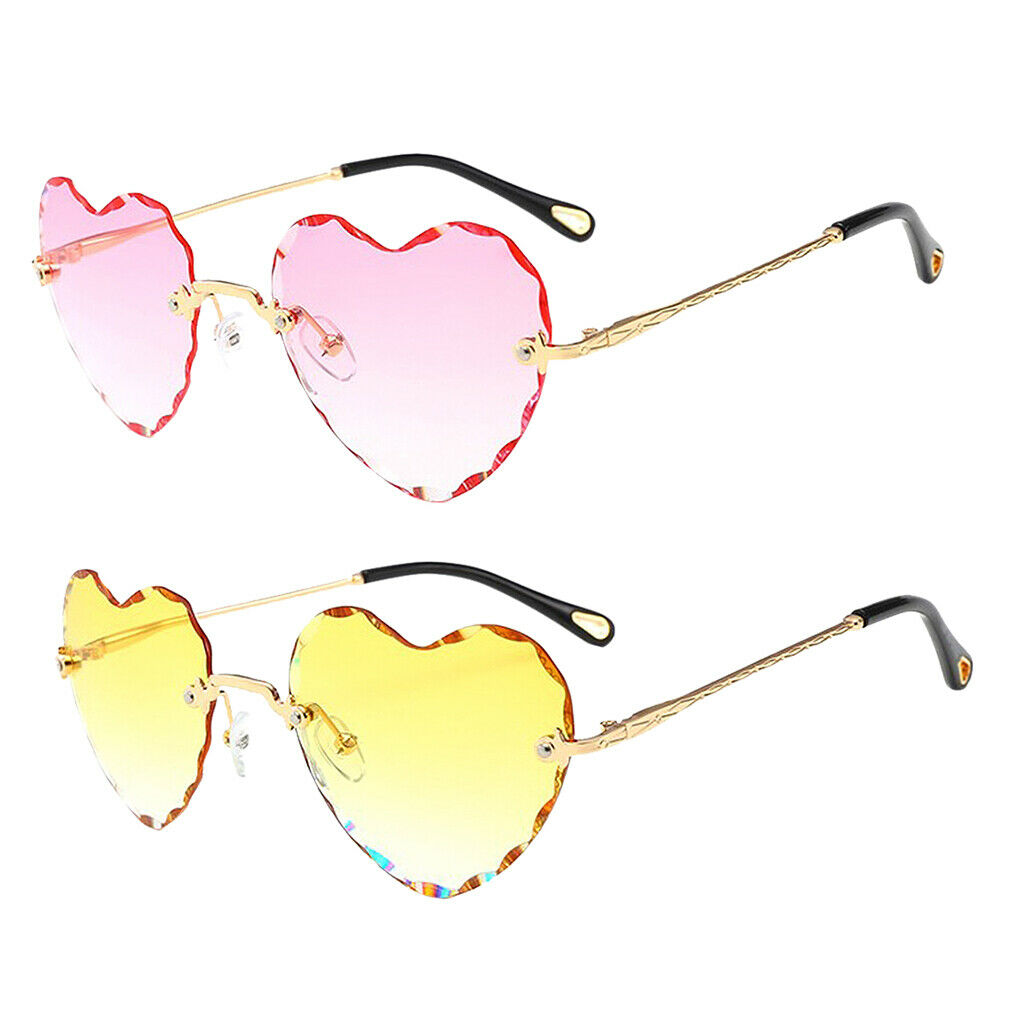 2Pcs Fashion Heart Shaped Rimless Sunglasses Tinted Lens Eyewear Shades