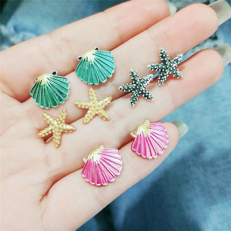 4Pairs/Set Starfish Shell Ear Stud Earrings Wedding Bohemian Beach Jewelr.l8