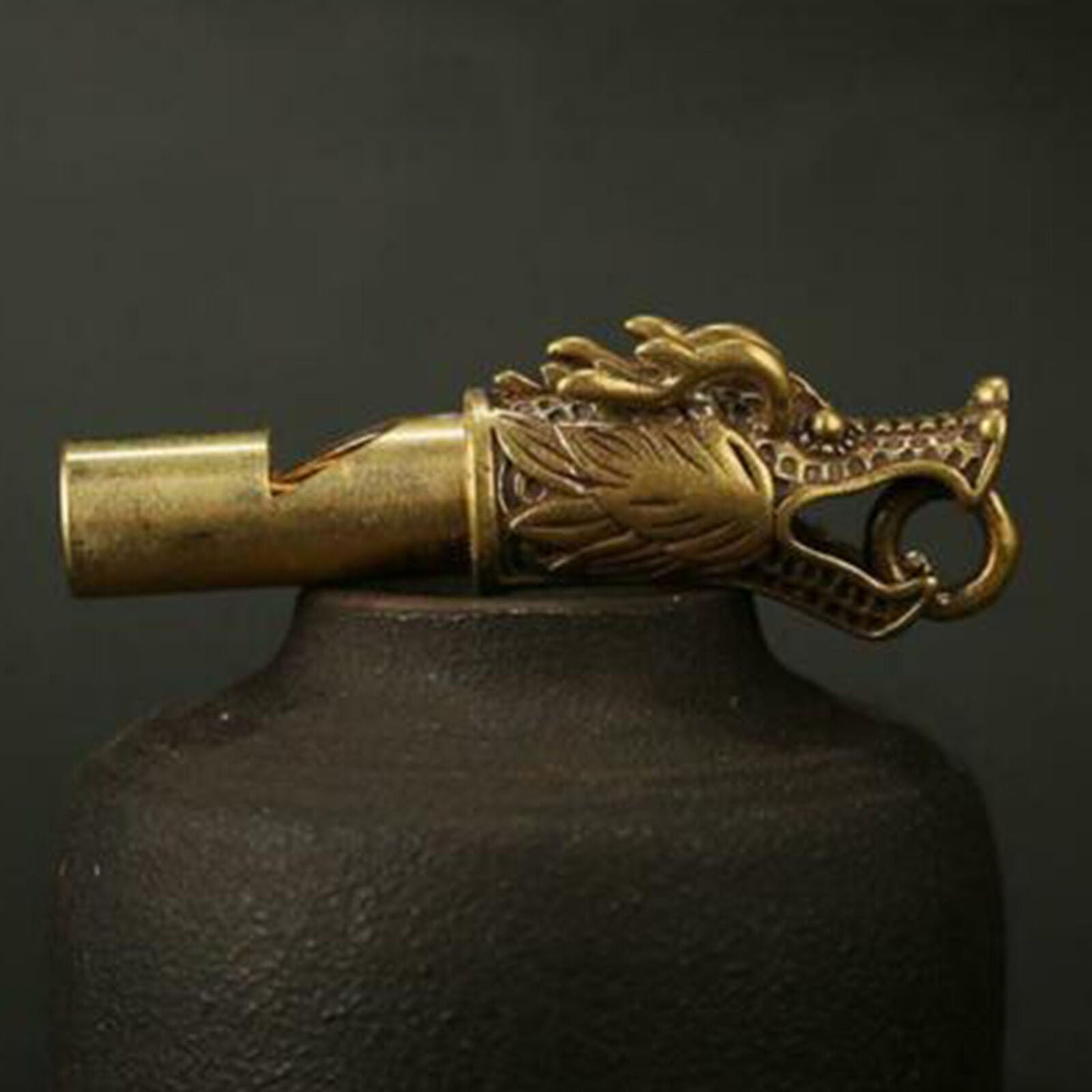 Collection archaize brass dragon head whistle pendant Statue Gift