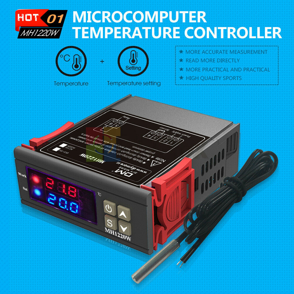 Digital AC 110-220V MH1220W Thermostat 10A Dual Display Temperature Controller