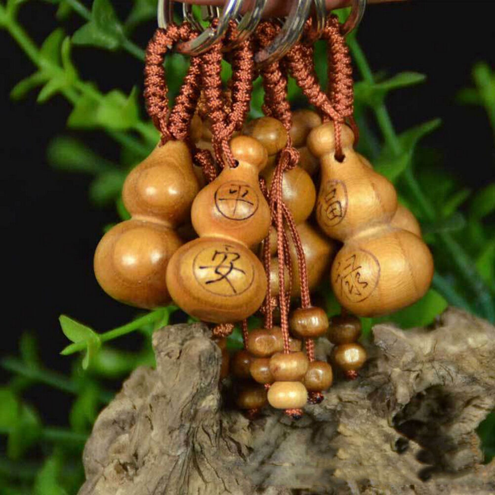1 Pcs Gourd Craft Keychain Mahogany Chinese Traditional Fortune Keyring D.l8