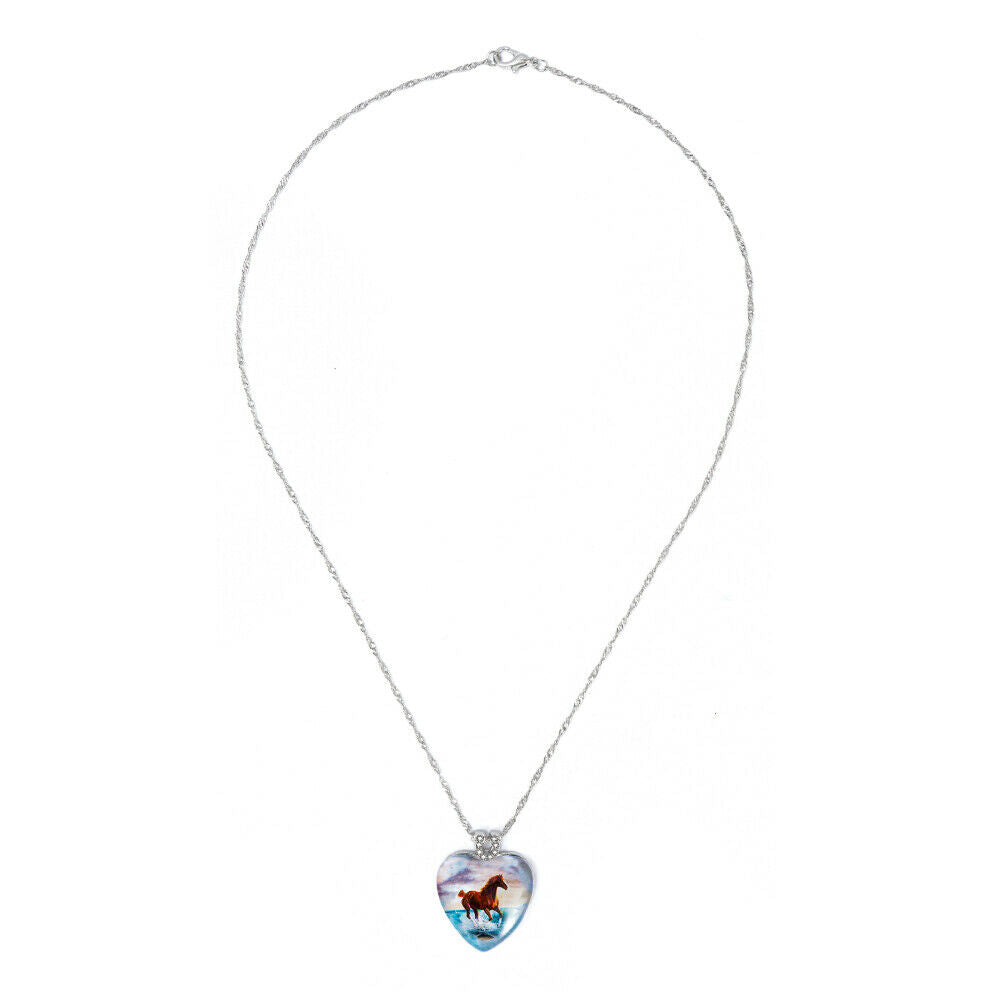 Women's Peach Heart Animal Pendant Charm Necklace Horse Crystal Jewelry Fashion
