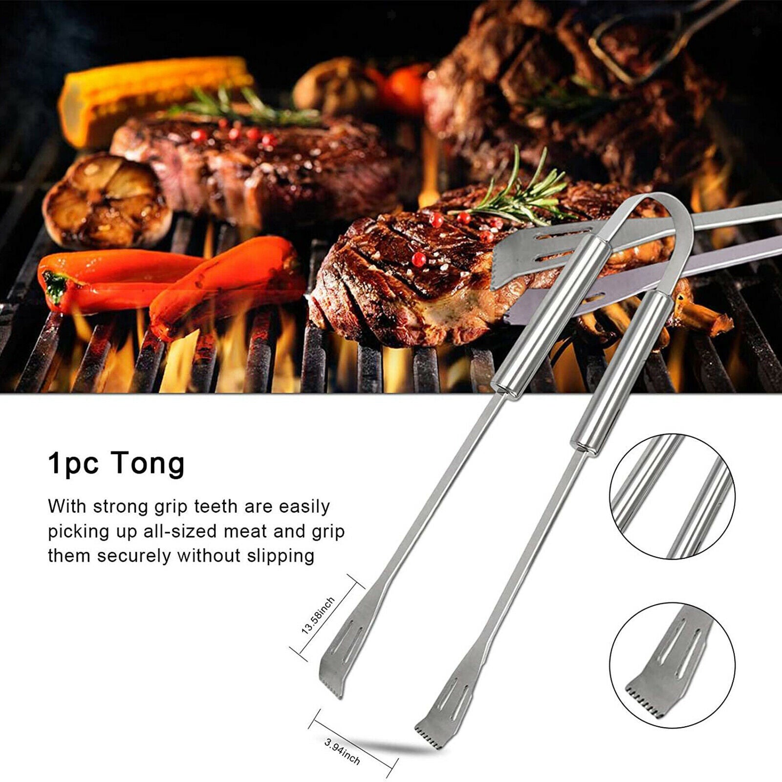 20Pcs Stainless Steel BBQ / Grilling Tool Set - Tongs Fork Cleaning Brush