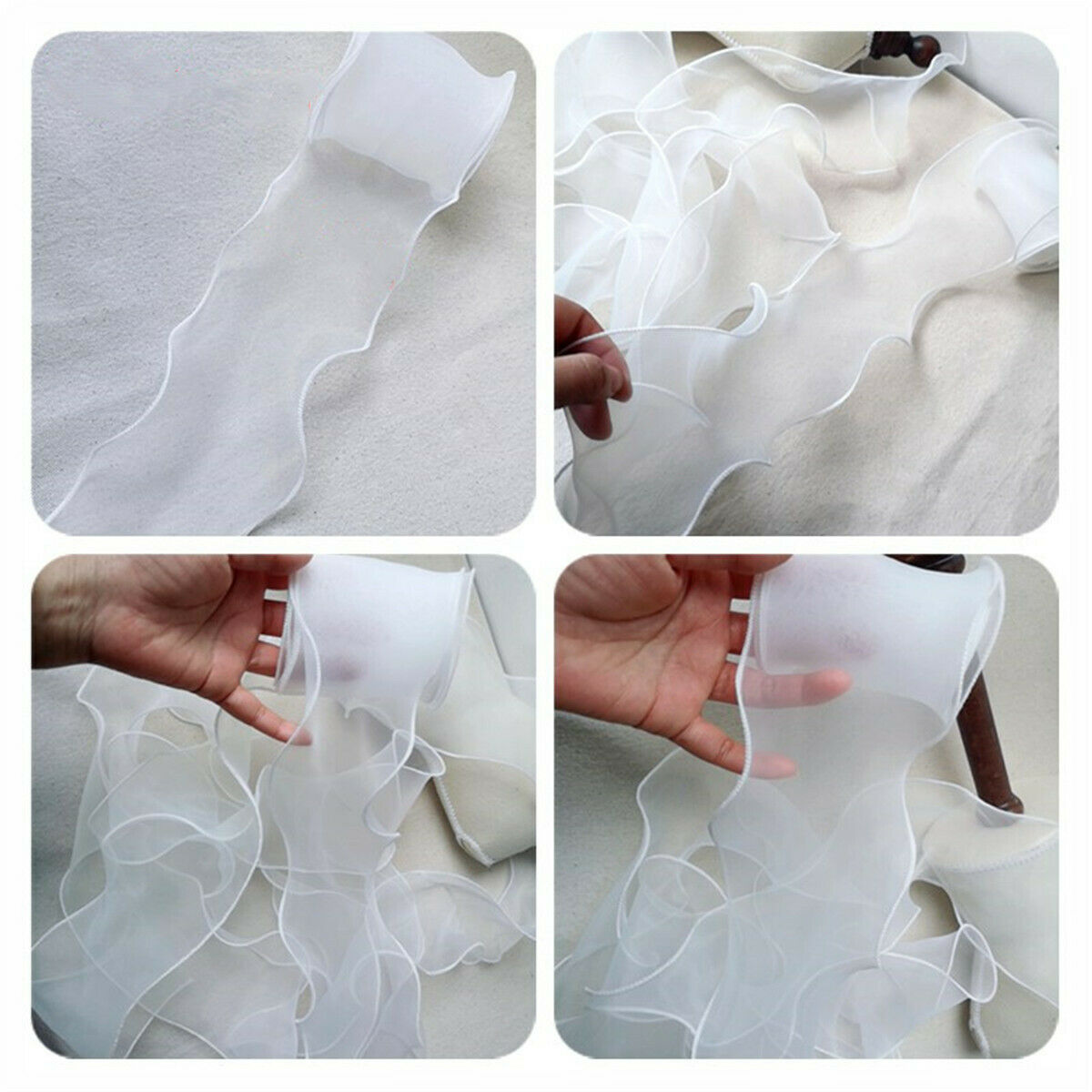 100CM White Ruffle Trim Organza Pleated Lace Ribbon DIY Sewing 3.54'' Width