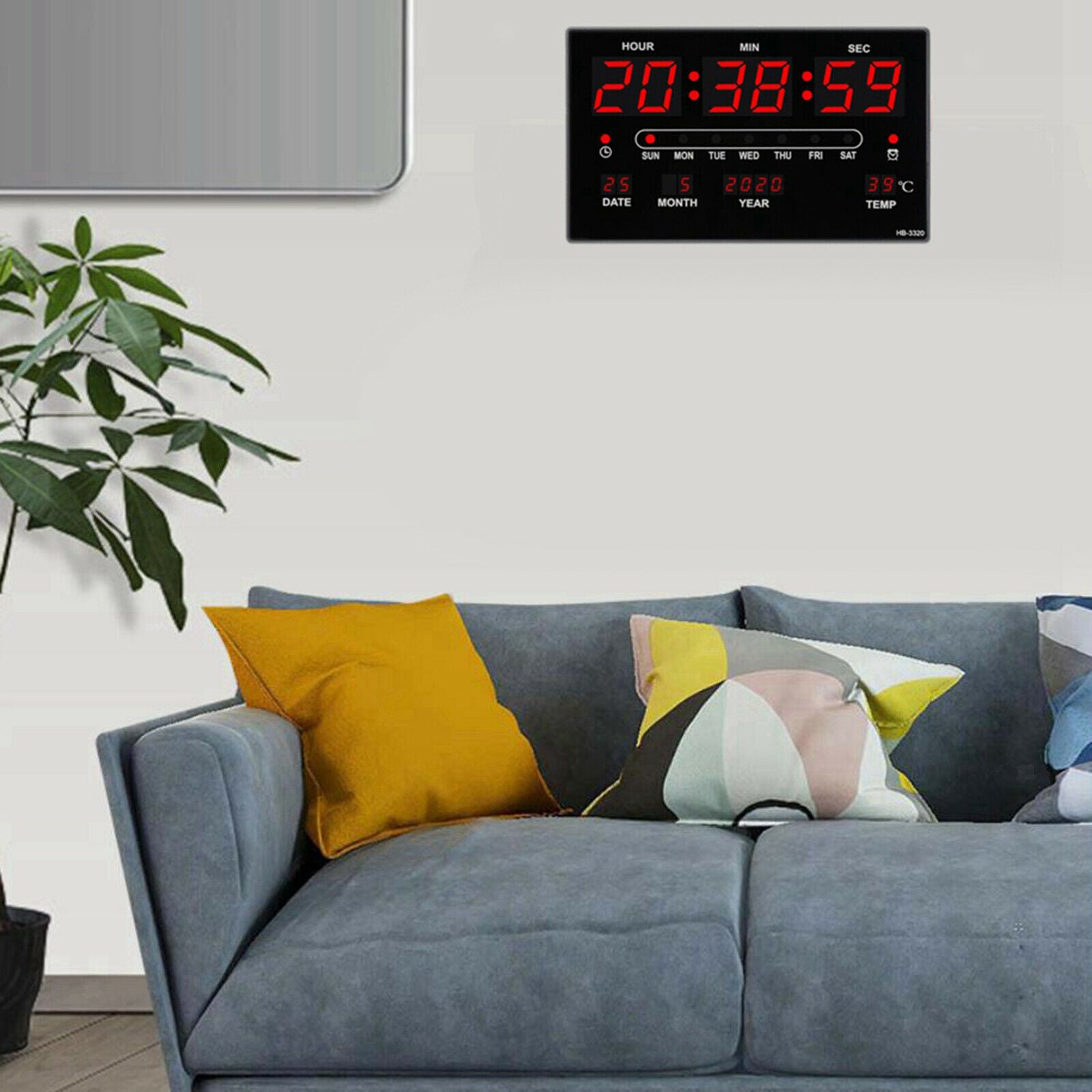 Digital LED Wall Desk Alarm Clock W/ Calendar Temperature Humidity 12H/24H
