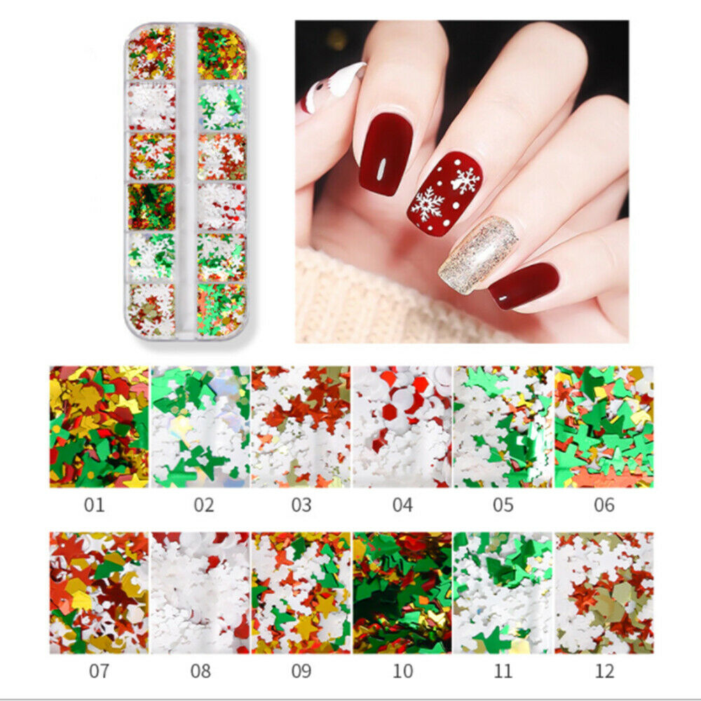 Christmas Tree Snowflake Nail Glitter Sequins Nail Art Slice Stickers Decoration
