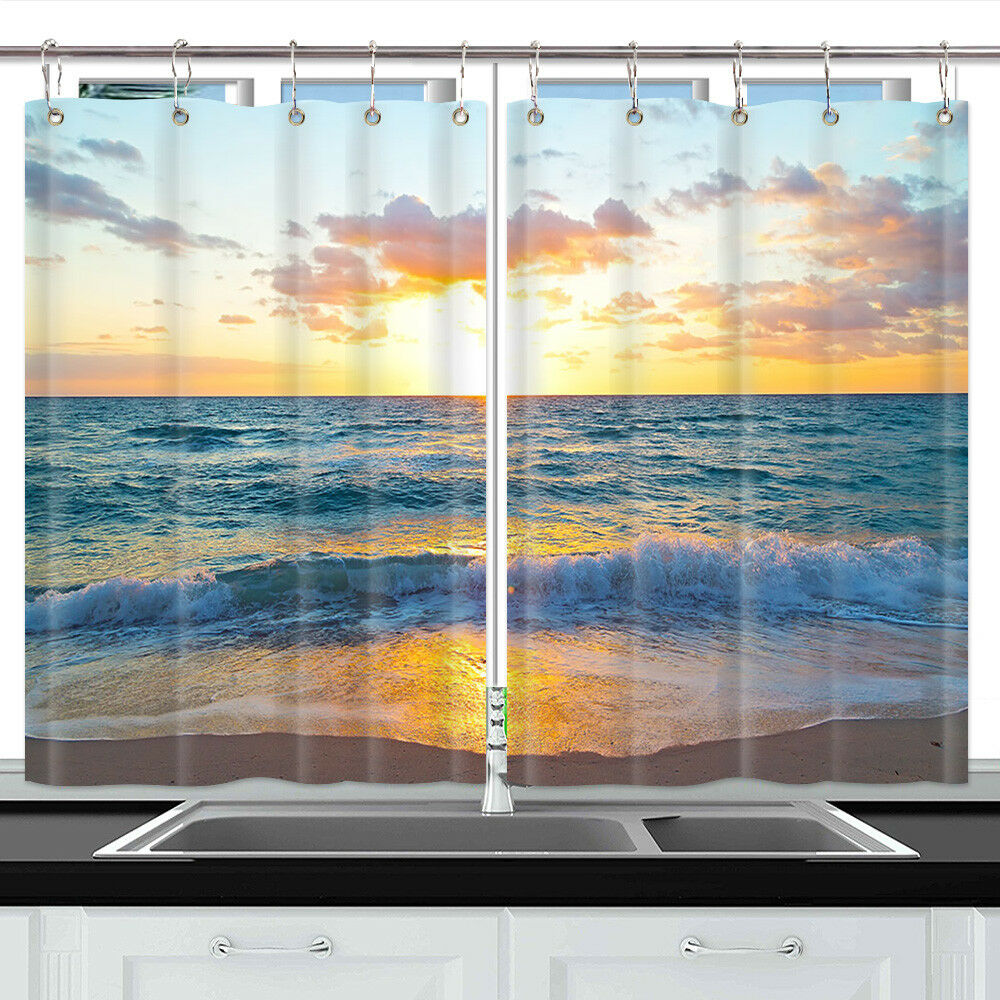 Sunrise by the Sea Window Curtain Treatments Kitchen Curtains 2 Panels, 55X39"