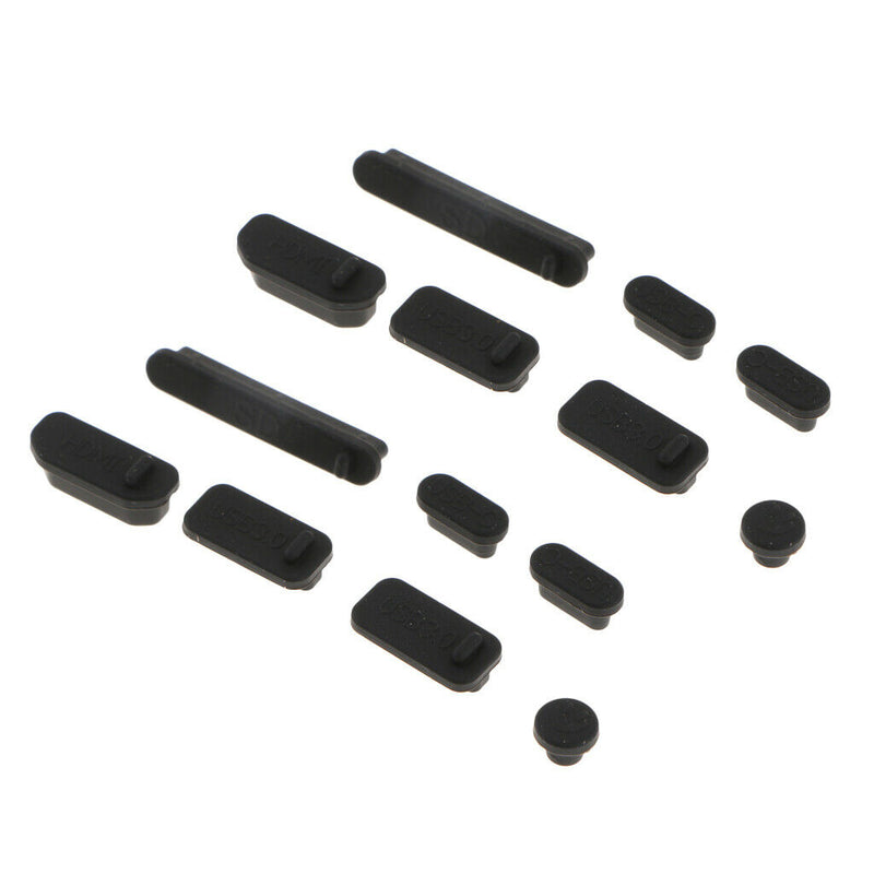 14Pcs USB HDMI Audio Port Dustproof Plug Cover Stopper for  PC black