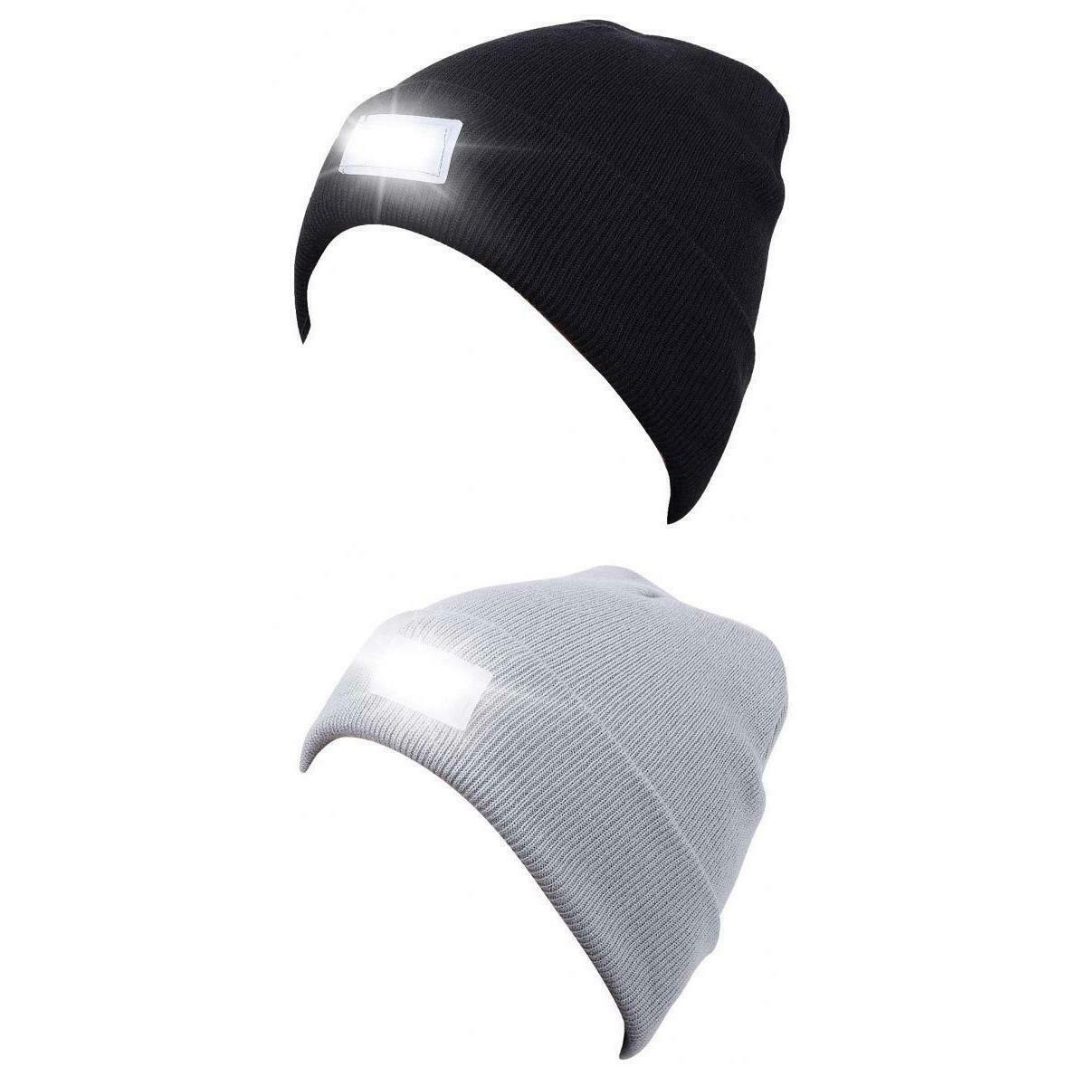 2-5pc LED Beanie Hat Winter Fall Knitted Running Hiking Camping black+white