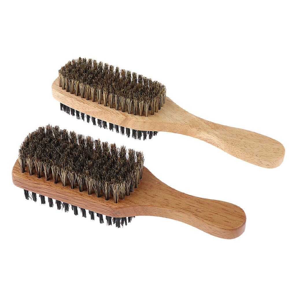 2 Sizes Double Side Men Hair Bristle Beard Mustache Brush w/Wood Handle