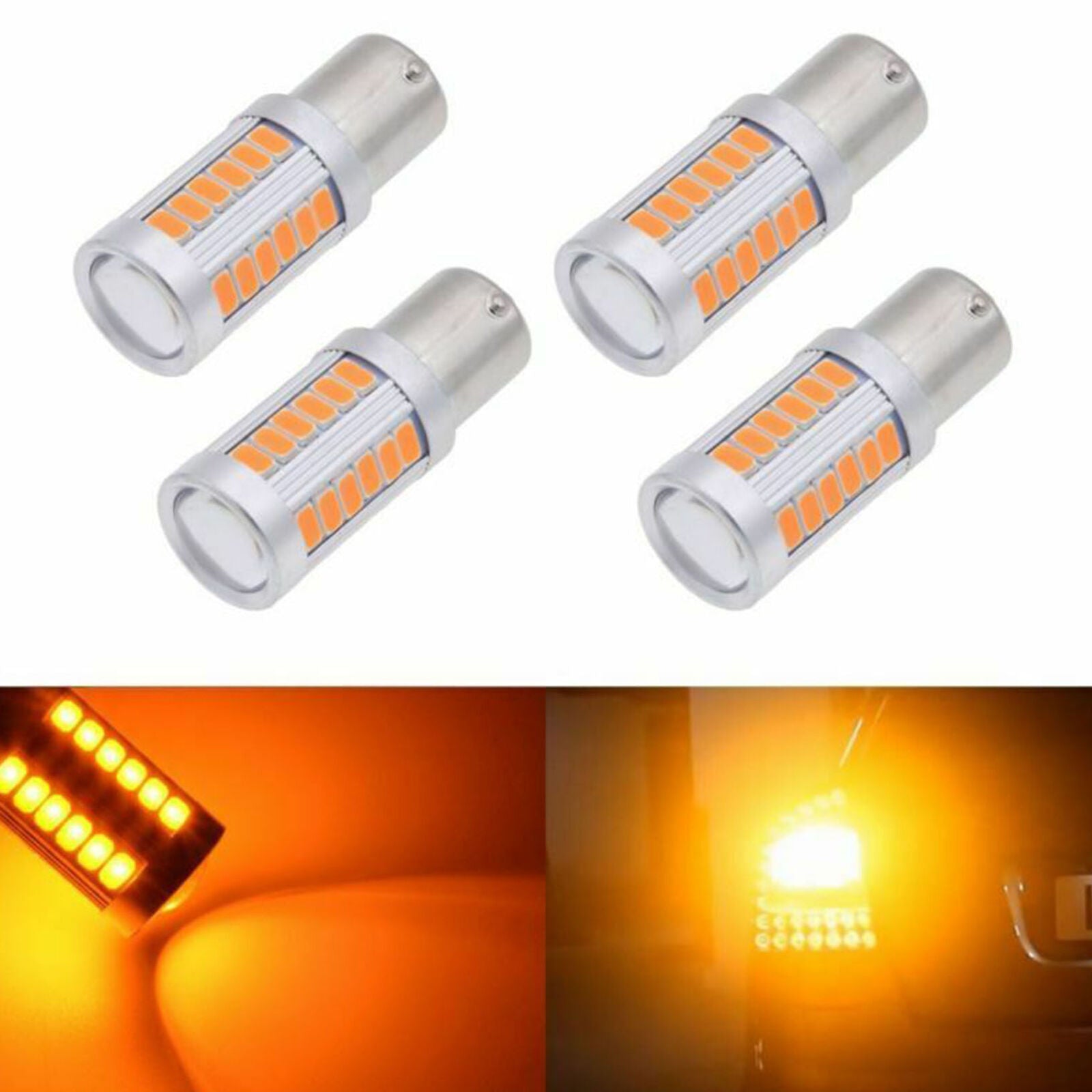 4X1156 Strobe Flash BA15S P21W LED Daytime Running Light Amber Fog Bulb 33SMD