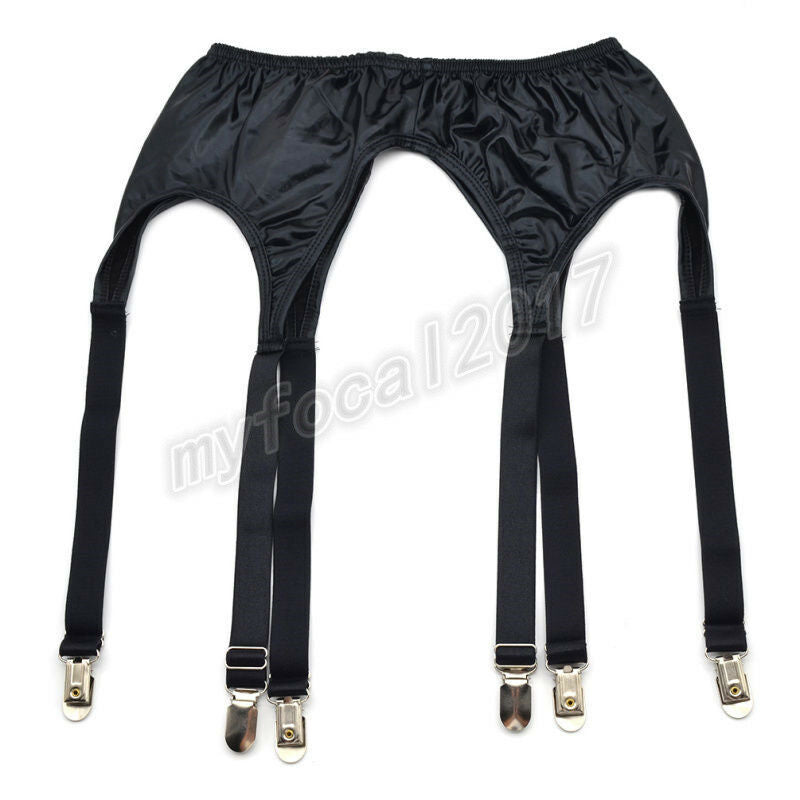 Women Black Faux Leather Garter Belt Suspender 6 Strap Sexy Girdle Garter Belt