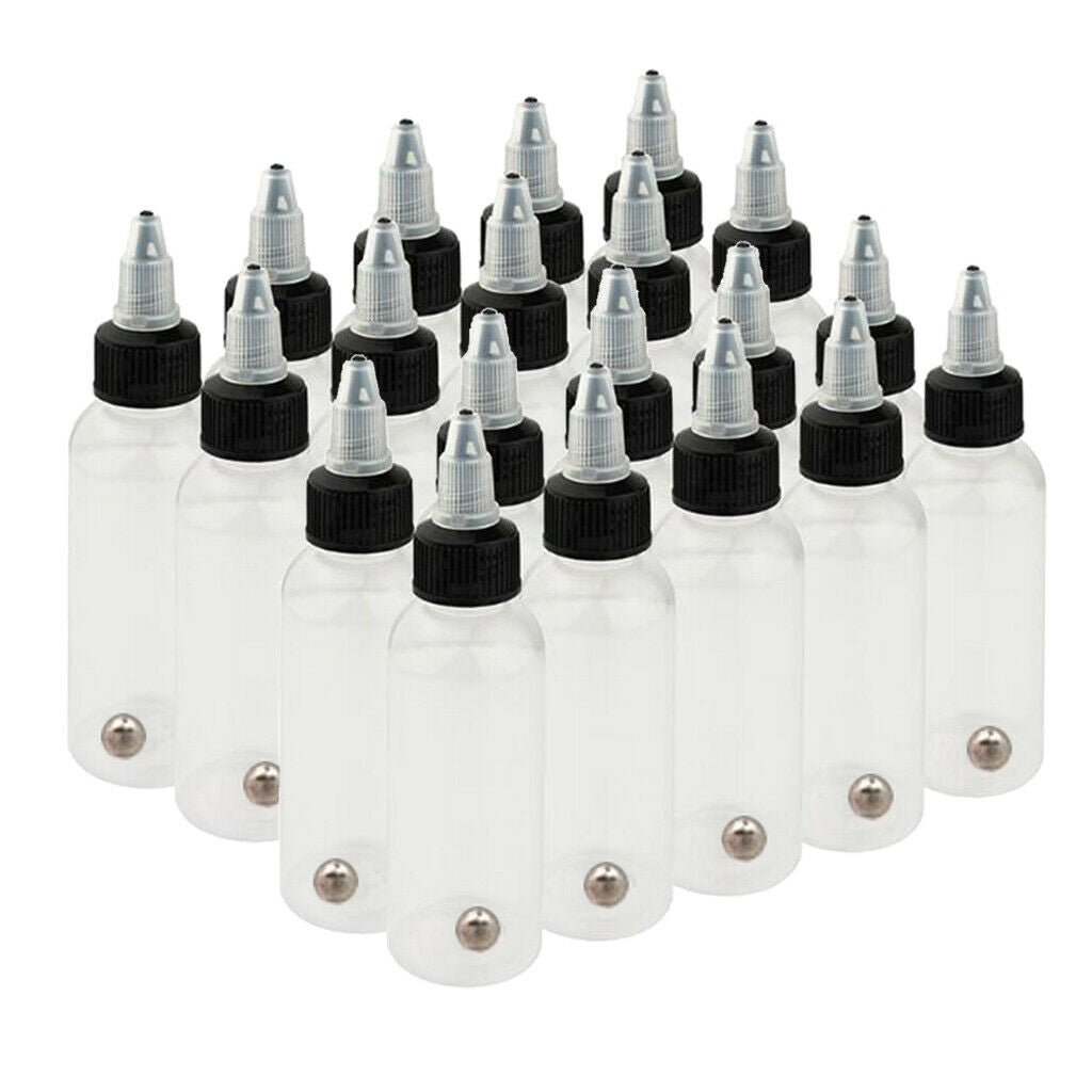 20Pcs KD001 Clear Tattoo Paint Airbrush Ink Pigment Boston Bottles LDPE 60ml
