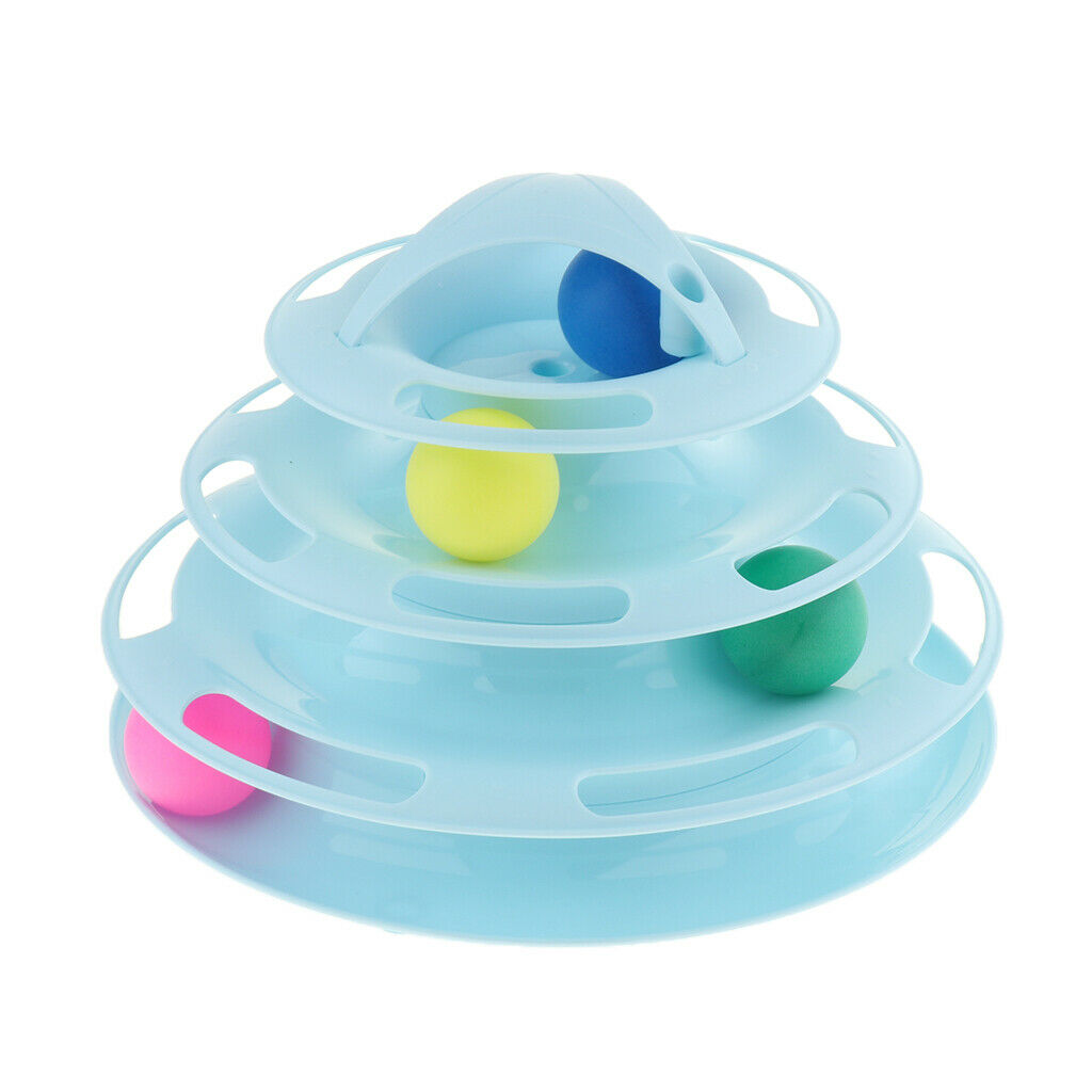 Four Layers Pet Cat Toys Turntable Intelligence Training Ball Tray Blue