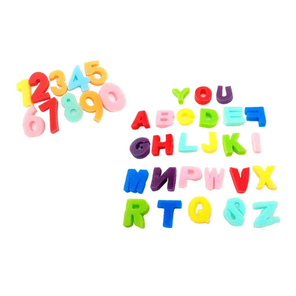 36x Sponge Stamps Stamper Alphabets Numbers Handmade Inkpad Kid Painting