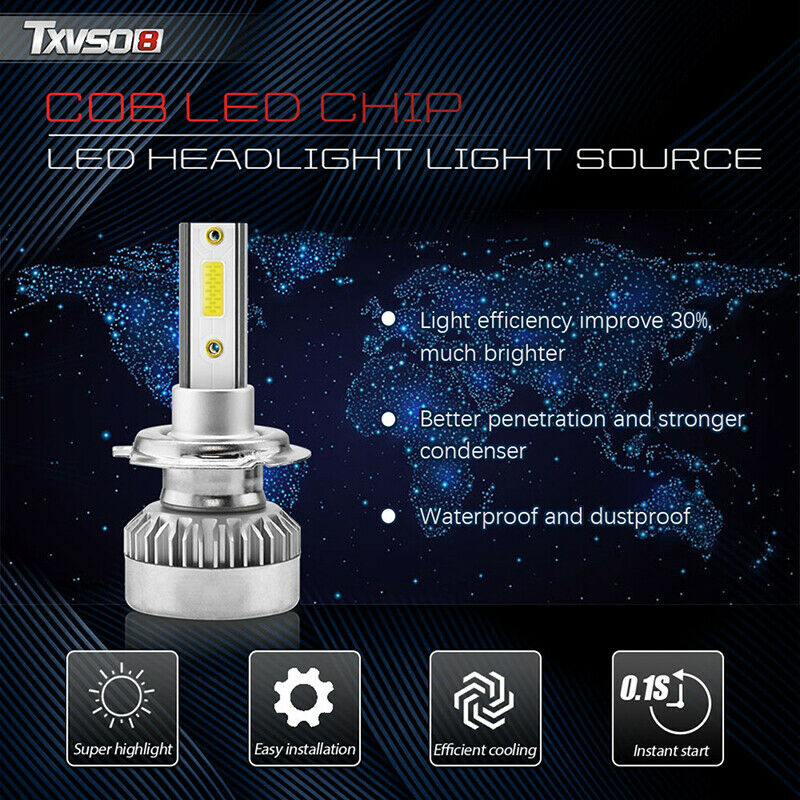 1Pair TXVSO8 H7 COB LED Headlight Bulbs 110W 20000LM High Low Beam White Lil Fx