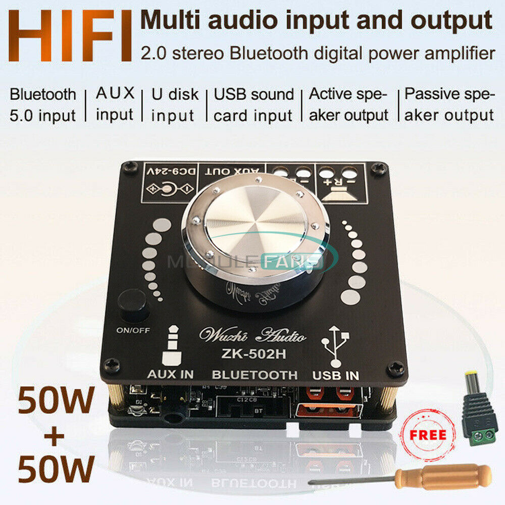 TPA3116D2 HIFI Digital Power Amplifier Board 50WX2 Stereo AMP Bluetooth 5.0 USB