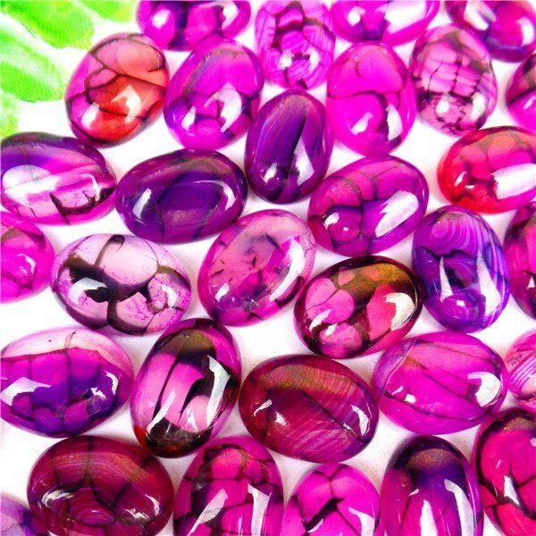 100Pcs Nice Rose and Black Dragon Veins Agate Oval Cab Cabochon 18x13x6mm HH6108