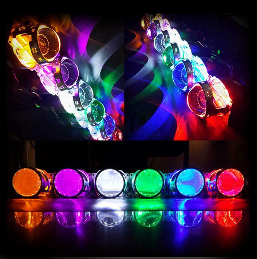 2PC RGB  Headlight Projector Len Devil Eye Remote Control Head Light Retrofit