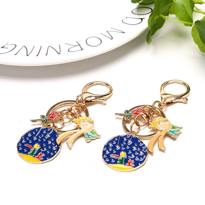 Fashion Metal Rose Keychains Starry Little Prince Keyring Creative Boy Men WBDA