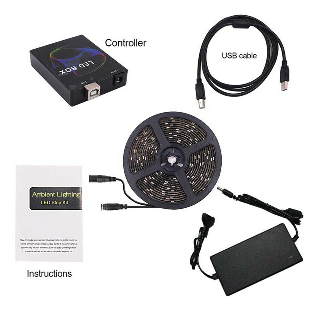 RGB 5050 LED Strip Lights with 5V Power Supply for Bedroom TV Ornaments 1m
