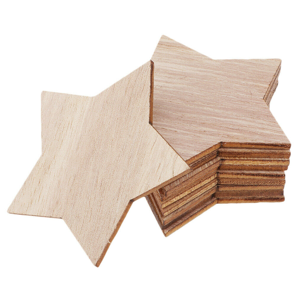 50x Natural Unpainted Wooden Pentagram Five Pointed Star Ornaments Crafts