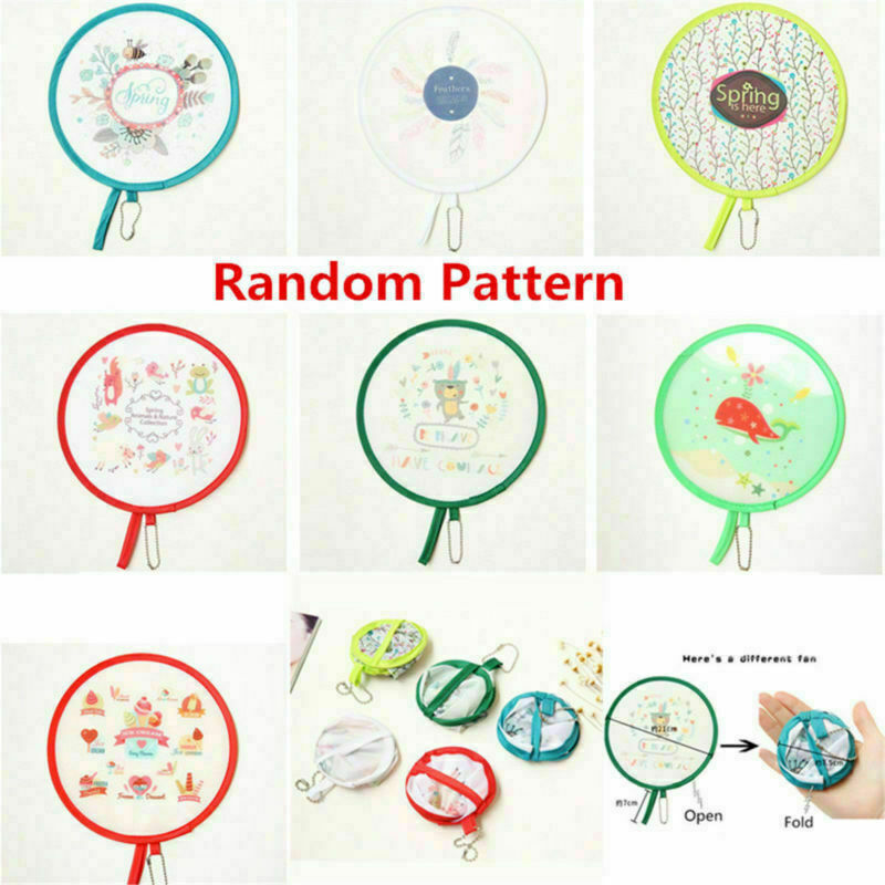 2PCS Lovely Foldable Small Round Portable Fans Hand Fan Pocket For Wedding Party