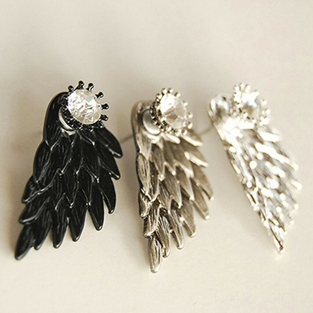 4pcs Punk Women's Cool Jewelry Angel Wings Rhinestone Drop Stud Earrings