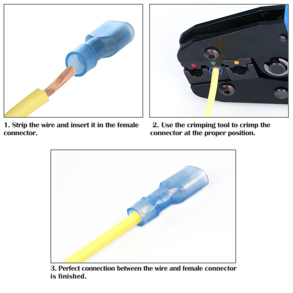 50Pcs 16-14AWG Wire Insulated 6.3mm Female Spade Crimp Terminal Connector Blue