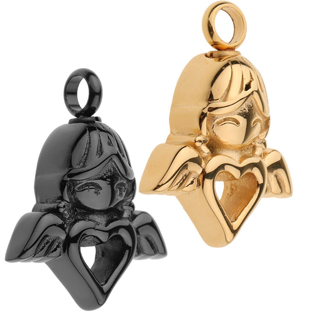 Stainless Steel Angel Wings Heart Urn Necklace Pendant Ashes Keepsake 2Pcs