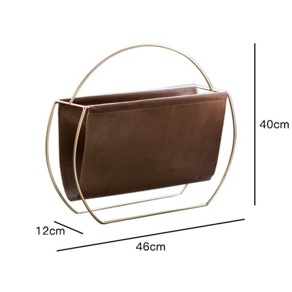 Magazine Rack Metal Desktop Newspaper Files Holder Organizer PU Pocket Elegant