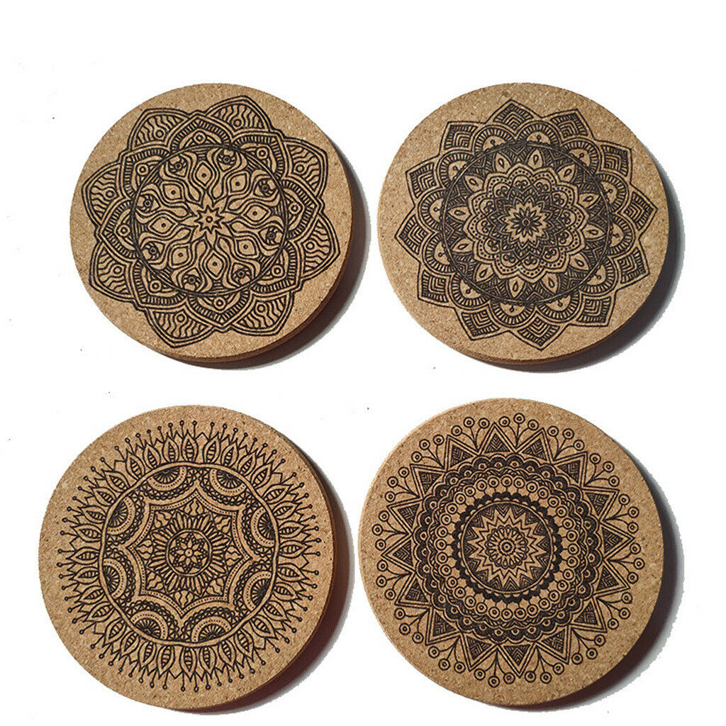 12x Round 4 Inches Cork Coasters Cup Mat with Metal Holder for Party Bar