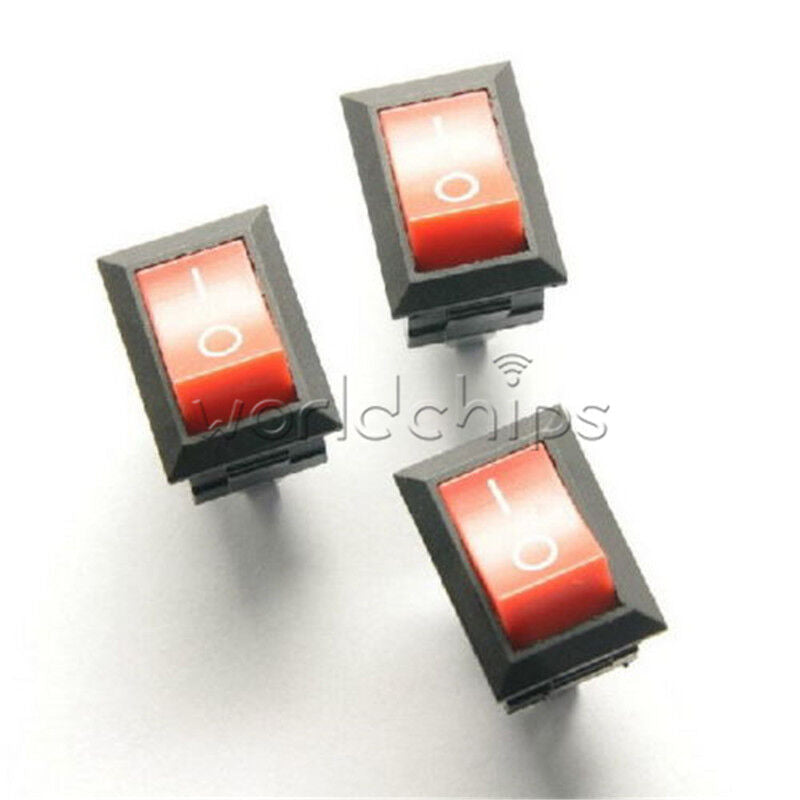 10Pcs NEW Red Rocker Switch 2 Pin KCD1-101 250V 6A Boatlike Switch WC