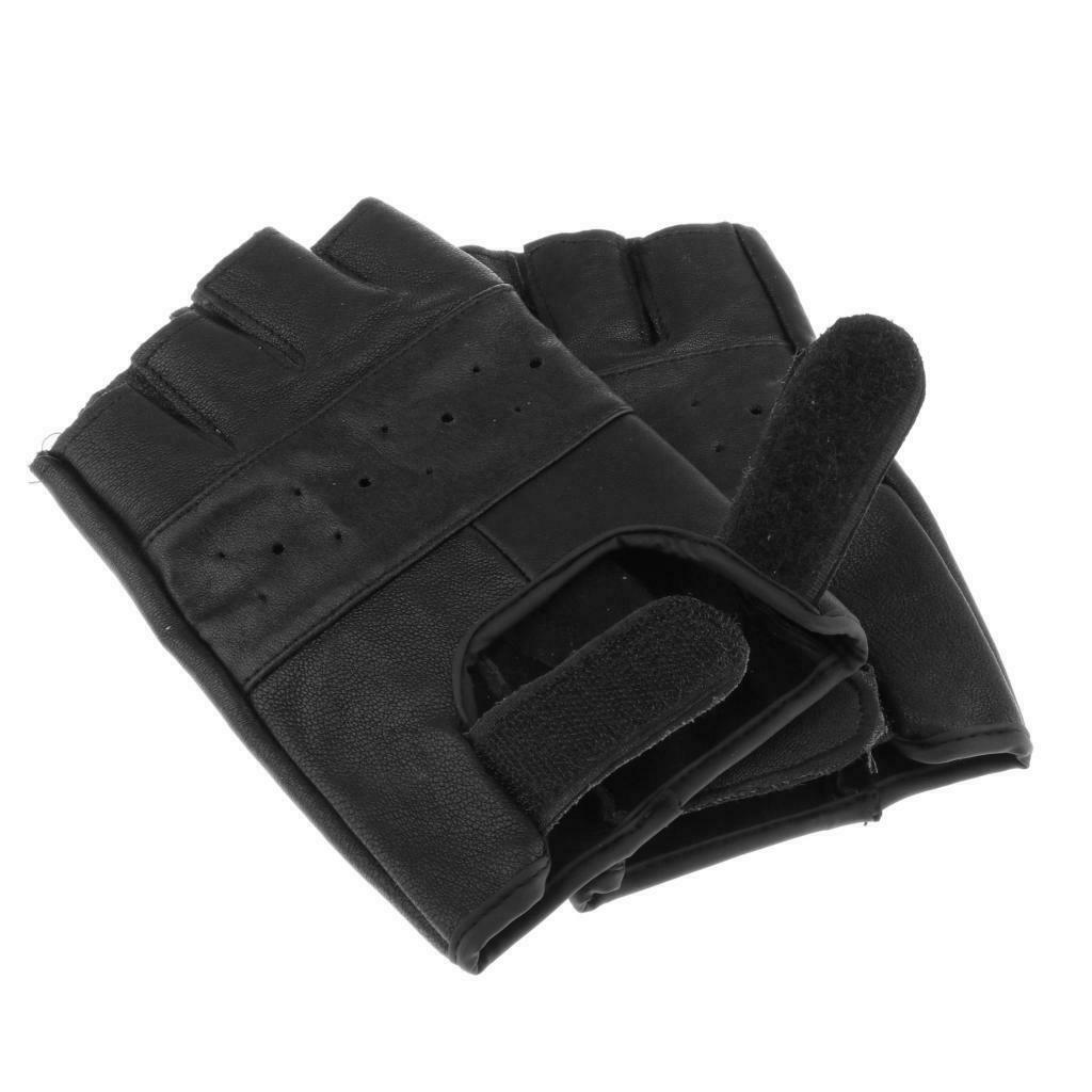 Mens Outdoor Black Soft Leather Driving Motorcycle Biker Fingerless Gloves