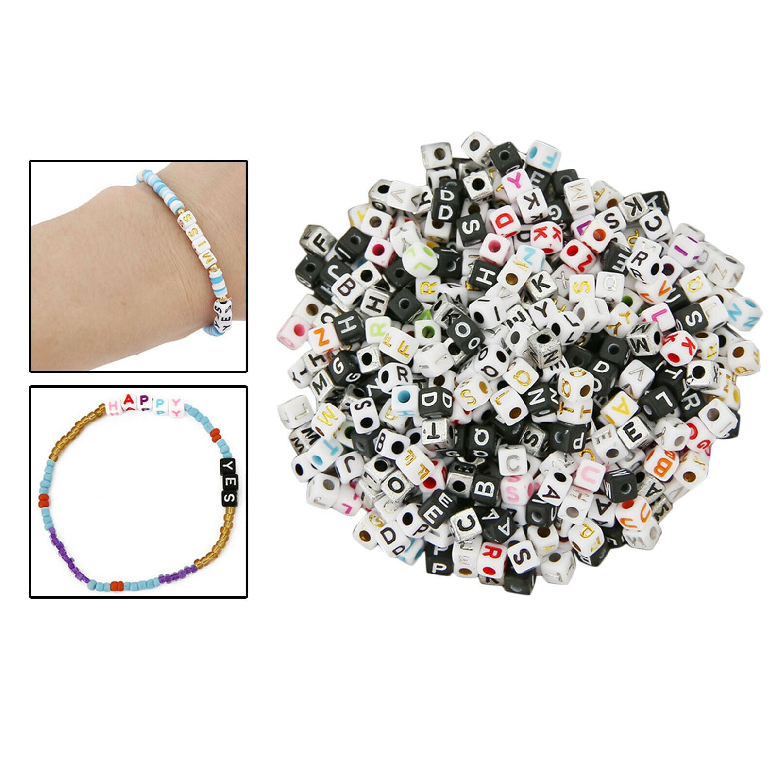1200 Pieces 5mm Cube Acrylic A-Z Alphabet Letters Beads DIY for Key Chains