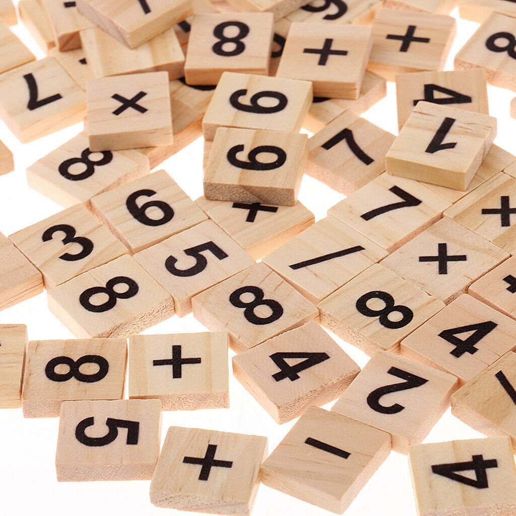 100 pieces wooden puzzles numbers tiles black letters cube blocks