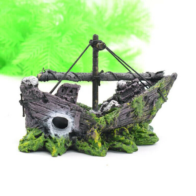 Aquarium Ornament Wreck Sunk Ship Sailing Boat Destroyer Fish Tank Cave Deco Tt