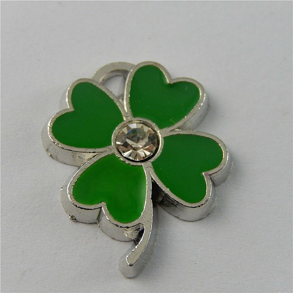 8pcs Green Alloy Enamel Four Leaf Clover Rhinestone Pendant Charm Crafts 50867