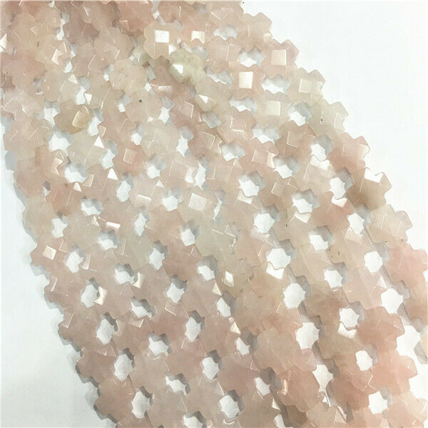 1 Strand/17Pcs 12x12x6mm Natural Rose Quartz Faceted Cross DIY Loose Beads HH678