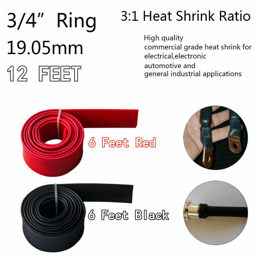 Marine Dual Wall Adhesive 3:1 Heat Shrink Tubing 6 Feet Black W/ 6 Feet Red 3/4