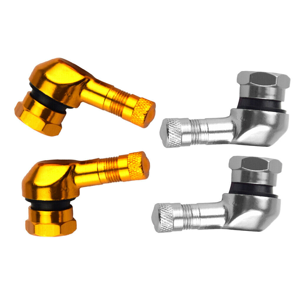 4Pcs CNC Aluminum Motorcycle Gas Nozzle Degree Angle Valve Adaptor Tyre Golden &