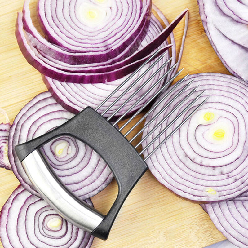 Stainless Steel Onion Cutter Onion Holder Fork Vegetable Slicer Tomato NeedleDD