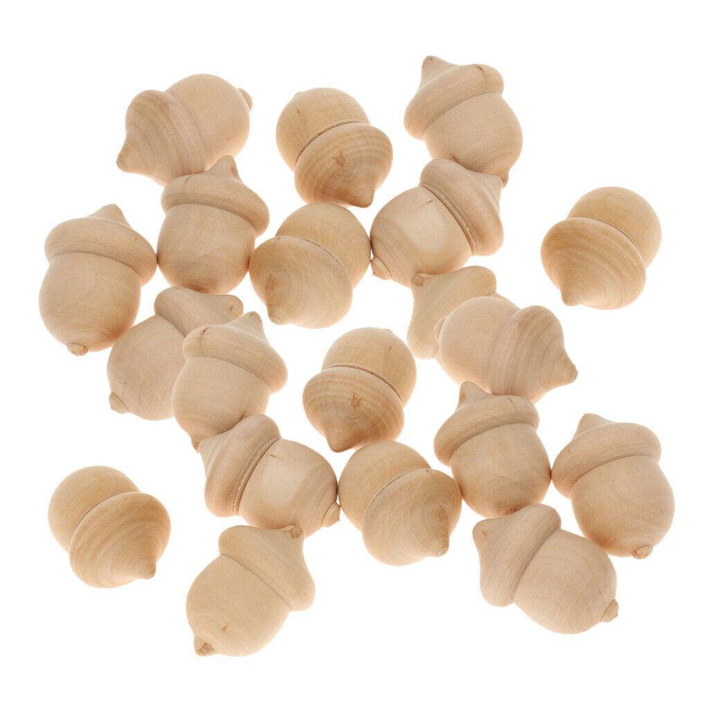 c50 Pieces Natural Wood Acorn DIY Natural Wooden Acorn for Arts Crafts Kid