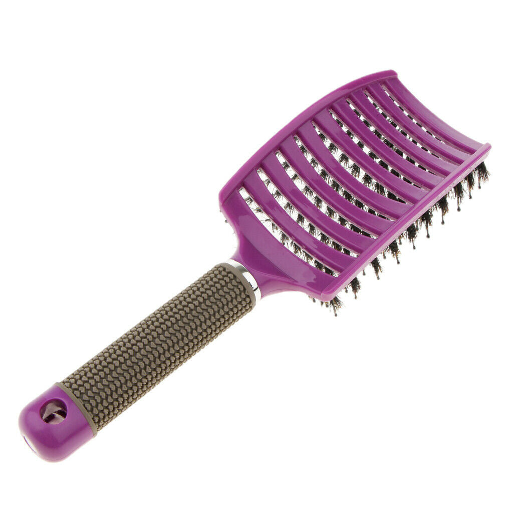 2x Curved Paddle Comb Scalp Massage Hair Brush Boar  Hair Detangling