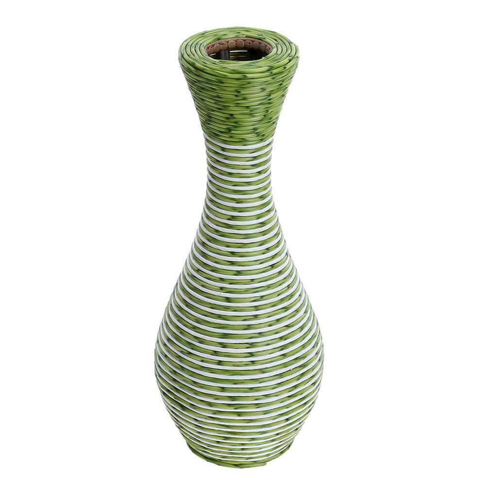 Handmade Simple Plastic Rattan Woven Flower Vase Home Office Desk Decor @